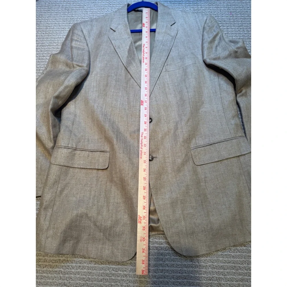 Jos A Bank 45% Silk 55% Linen Herringbone Sport Coat Blazer Mens 46L Tan‎